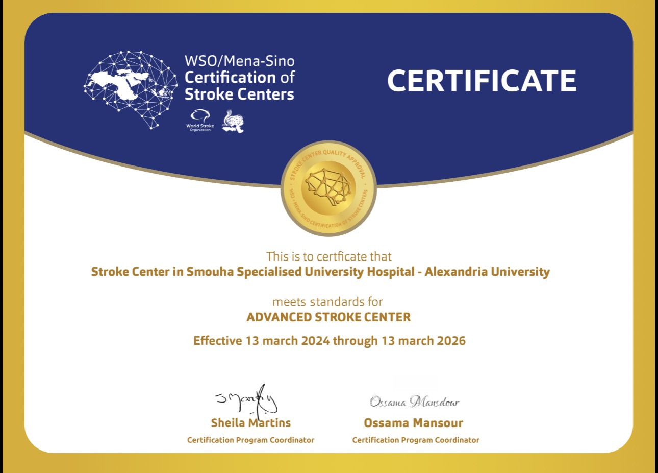 WSO Advanced Stroke Center Certificate